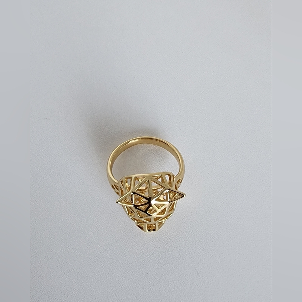 Gold Plated Panther Ring Size 8 Geometric Animal Head Statement Ring Black Eyes - Picture 6 of 8